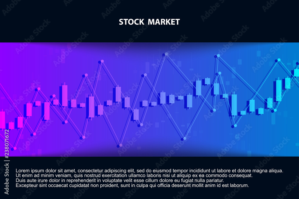 Stock exchange chart market investment trading with world map. Trading platform. Business graph. Vector Illustration