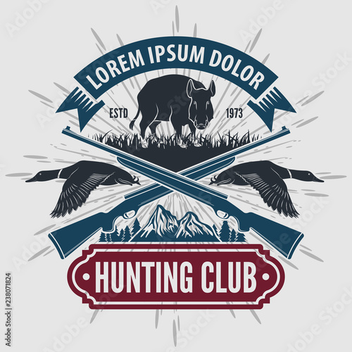 Vintage style hunt club logo with hunting rifles. Vector illustration
