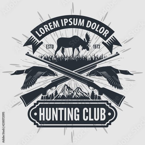 Vintage style hunt club logo with hunting rifles. Vector illustration