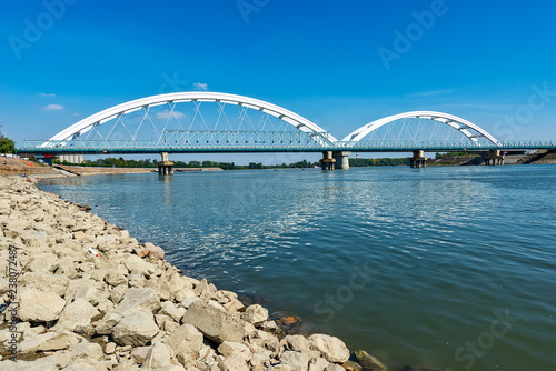 Novi Sad, Serbia - September 18, 2018: Zezelj bridge over Danube in Novi Sad