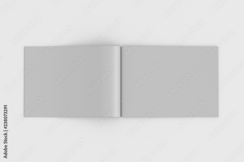 Blank white landscape soft cover book with glossy paper on white background. Open and closed, isolated with clipping path around each book. 3d illustration Blank white landscape soft cover book with glossy paper on white background. Open and closed, isolated with clipping path around each book. 3d illustration
