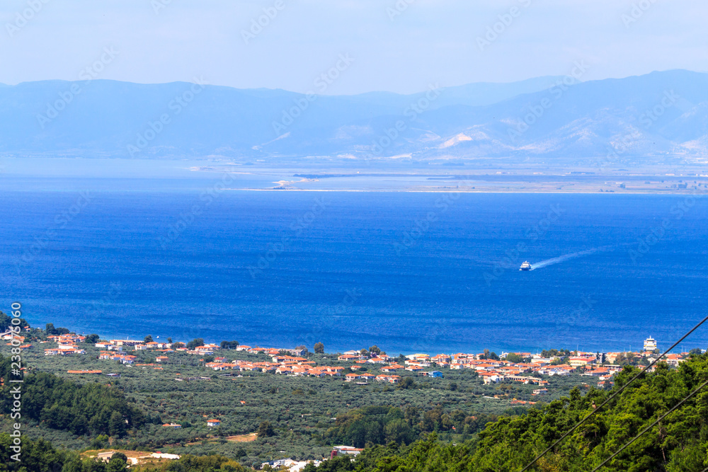 Golden beach. View from the mountain of Ipsario on the island of Thassos