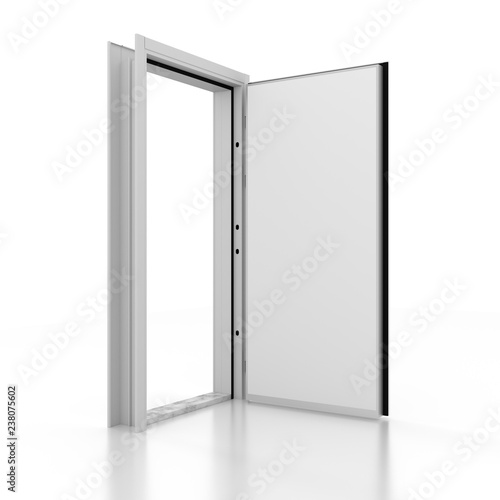 Metal door white mockup . 3D rendering. 3D illustration