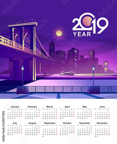 2019 calendar night city