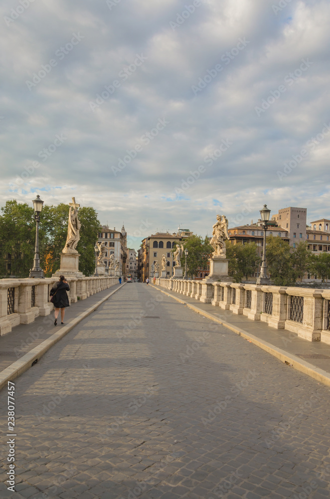 Saint Angel Castle and bridge over the Tiber river in Rome, Italy