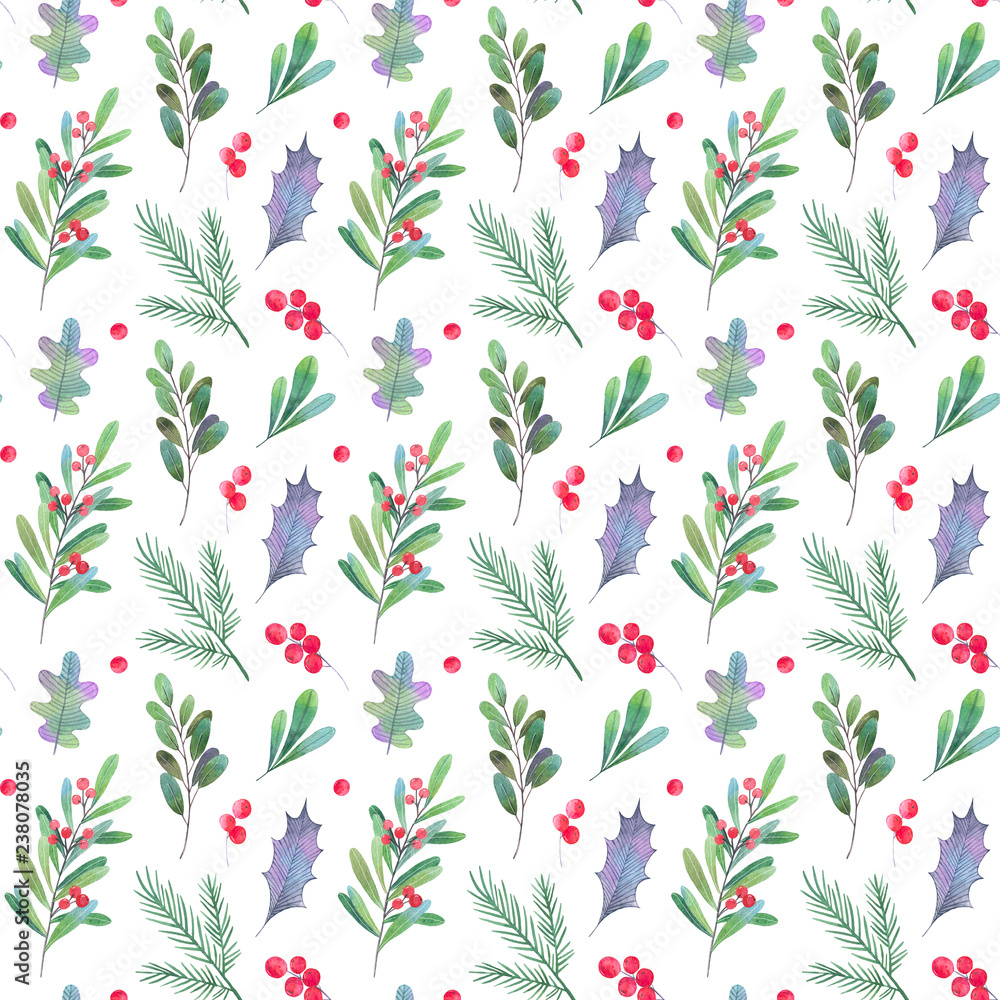 Fototapeta premium Watercolor Christmas seamless pattern
