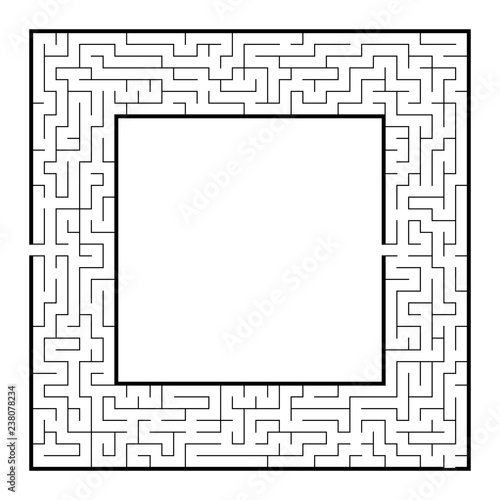 Difficult square labyrinth frame. Game for kids and adults. Puzzle for children. One entrance, one exit. Labyrinth conundrum. Flat vector illustration. With place for your image.
