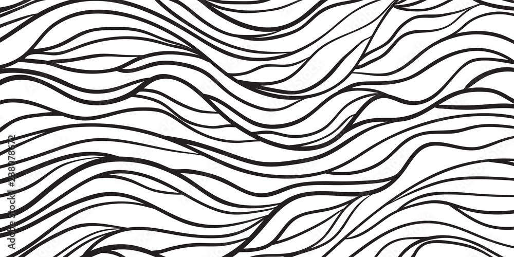 Wavy background. Hand drawn waves. Stripe texture with many lines. Waved pattern. Black and white illustration for banners, flyers or posters Wavy background. Hand drawn waves. Stripe texture with many lines. Waved pattern. Black and white illustration for banners, flyers or posters