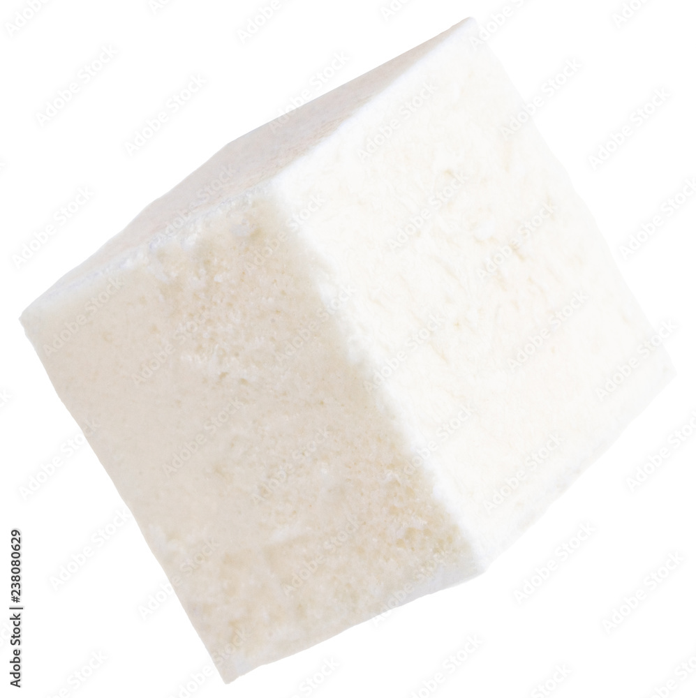 Cube of soft cheese isolated on a white background. With clipping path