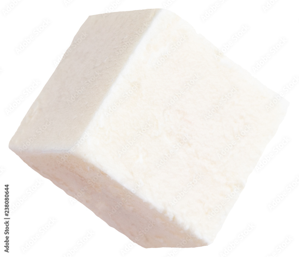 Cube of soft cheese isolated on a white background. With clipping path Cube of soft cheese isolated on a white background. With clipping path