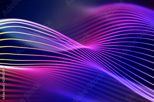 3D Sound waves, visual audio equalizer. Big data abstract visualization. Multicolor bright sound waves. Digital technology concept: virtual landscape. Modern background. EPS 10 vector illustration.