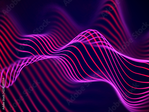3D visualization of sound waves. Big data or information concept: Red chart. Data abstract: futuristic digital landscape. Visual sound waves or audio equalizer. EPS 10 vector illustration.