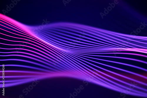 3D Sound waves, visual audio equalizer. Big data abstract visualization. Neon bright sound waves. Digital technology concept: virtual landscape. Modern background. EPS 10 vector illustration.