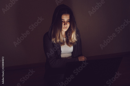 Φωτογραφία Teenager girl suffering internet cyber bullying scared and depressed cyberbullying