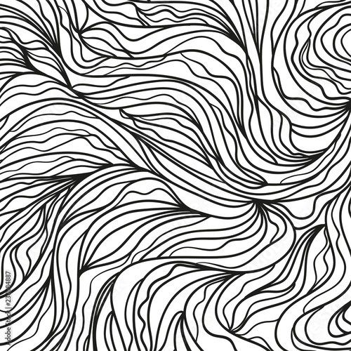 Chaos waved wallpaper. Chaotic pattern. Tangled texture with lines. Background with stripes and waves. Print for banners, posters, flyers and textiles. Black and white illustration for design