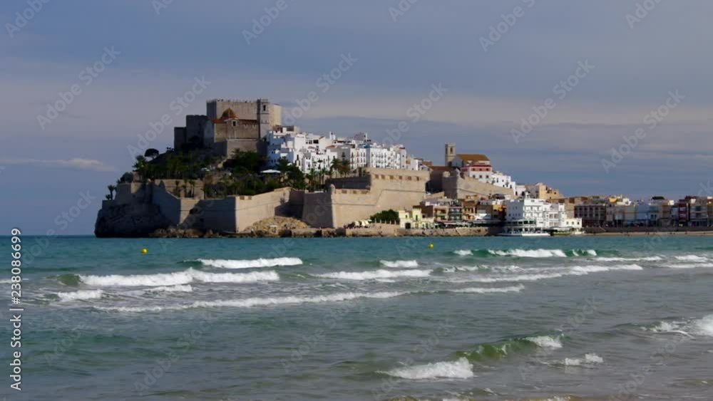 Peniscola village,view with white houses and old castle,Spain Peniscola village,view with white houses and old castle,Spain