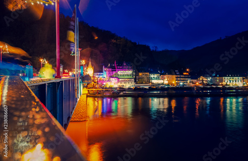 Traben-Trarbach at the time of the Christmas market in Germany in 2018 with the banks of the Moselle