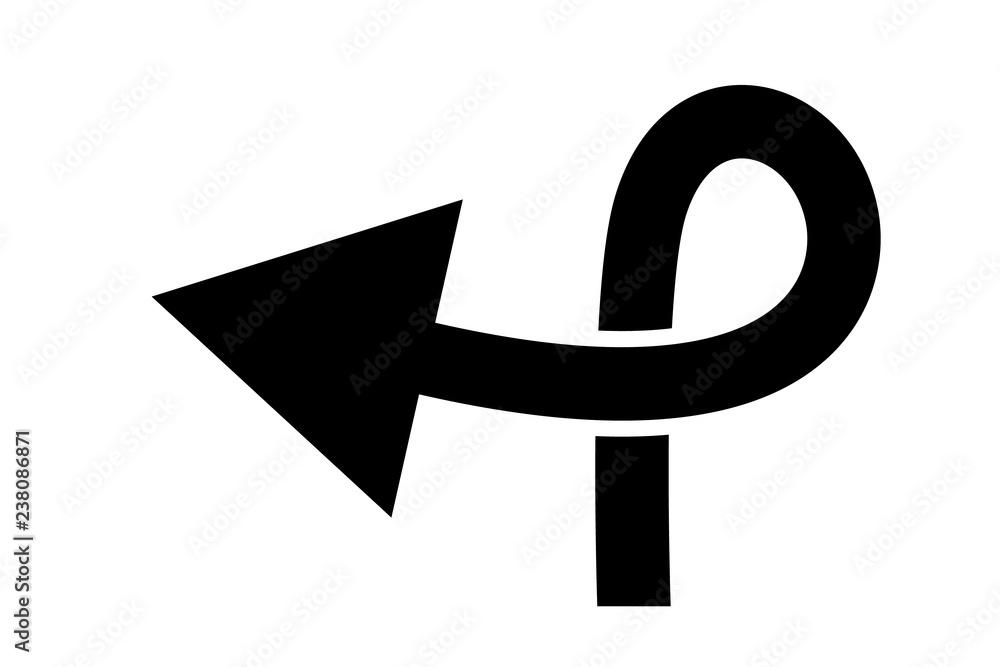 Black arrow with loop on a white background Black arrow with loop on a white background