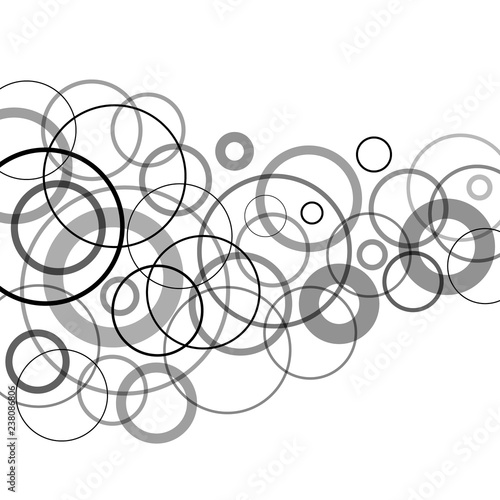 Black and grey monochrome transparent circles on a white background