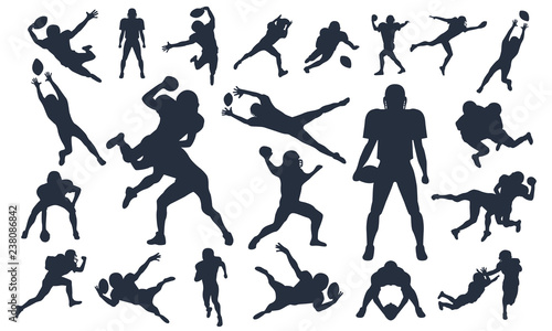Silhouettes set American Football Players  vector pack  various pose set  super bowl  American football player vector illustration collections