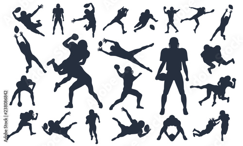 Silhouettes set American Football Players, vector pack, various pose set, super bowl, American football player vector illustration collections