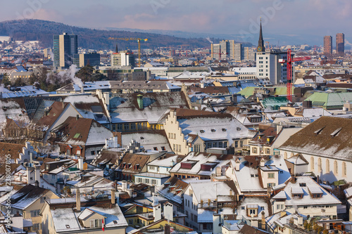 City of Zurich as seen from the tower of the Grossmunster cathedral © photogearch