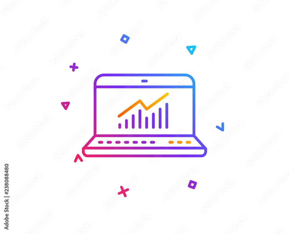 Data Analysis and Statistics line icon. Report graph or Chart sign. Computer data processing symbol. Gradient line button. Online statistics icon design. Colorful geometric shapes. Vector