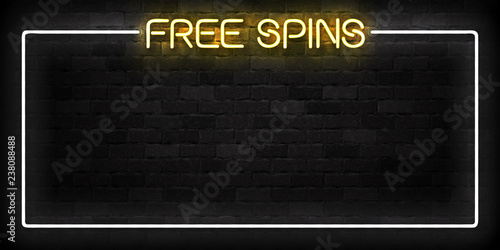 Vector realistic isolated neon sign of Free Spins frame logo for decoration and covering on the wall background. Concept of bonus and casino.