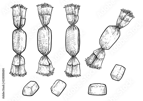 Hungarian christmas candy, szaloncukor illustration, drawing, engraving, ink, line art, vector