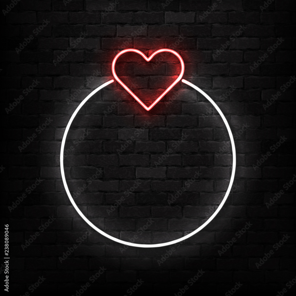 Vector realistic isolated neon sign of Heart frame logo for template decoration and covering on the wall background. Concept of Happy Valentine's Day. Vector realistic isolated neon sign of Heart frame logo for template decoration and covering on the wall background. Concept of Happy Valentine's Day.