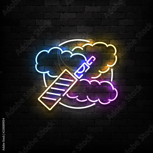 Vector realistic isolated neon sign of Vape Shop logo for decoration and covering on the wall background. Concept of electronic cigarette.