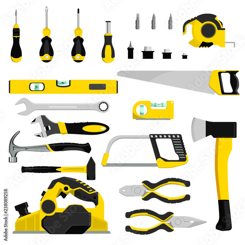 Hand tool vector construction handtools hammer pliers and screwdriver of toolbox illustration workshop industrial set of carpenters spanner and hand-saw isolated on white background