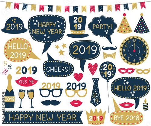 New Year 2019 photo booth props and decoration set