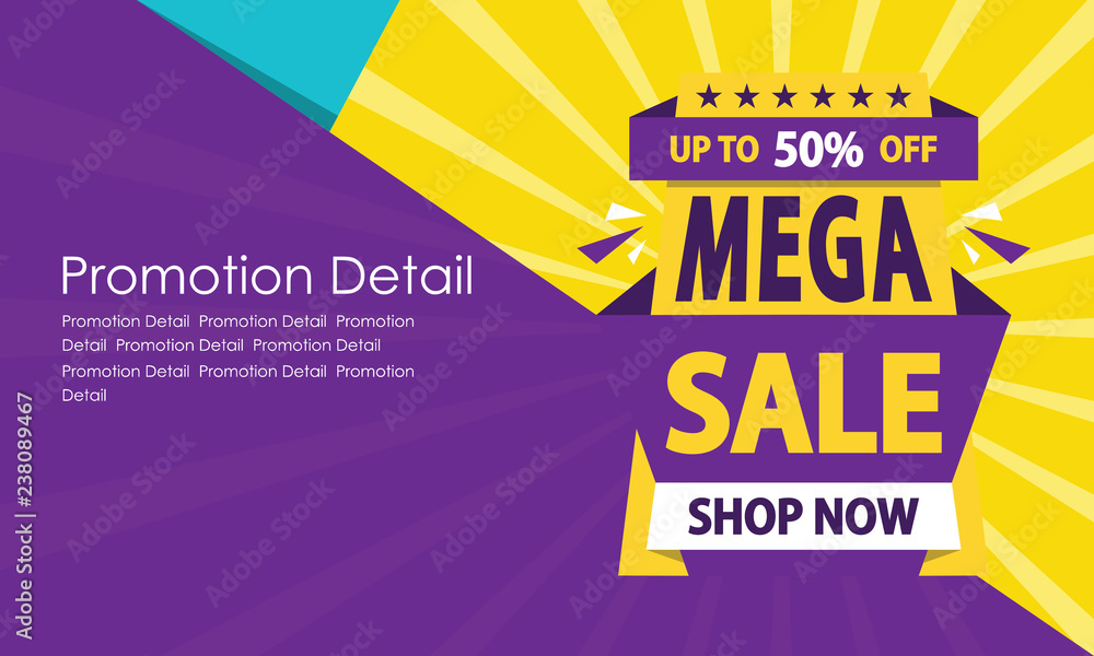 Mega Sale with Up to 50% Discount Offer Banner and Poster Design, Creative Poster, Banner or Flyer design, Vector Illustration