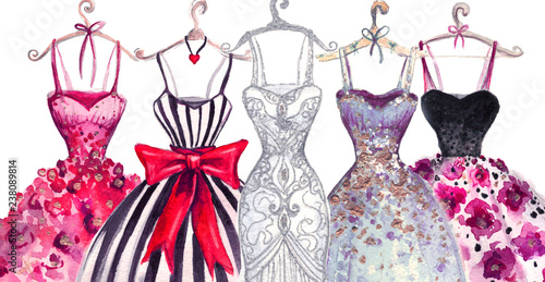 Dekoracja na wymiar  watercolor-fashion-illustration-elegant-dresses-fashionable-women-s-dress