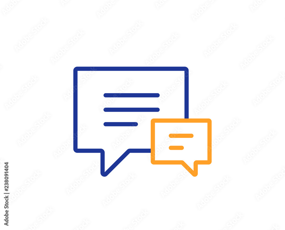Chat line icon. Speech bubble sign. Communication or Comment symbol. Colorful outline concept. Blue and orange thin line color icon. Comment Vector Chat line icon. Speech bubble sign. Communication or Comment symbol. Colorful outline concept. Blue and orange thin line color icon. Comment Vector