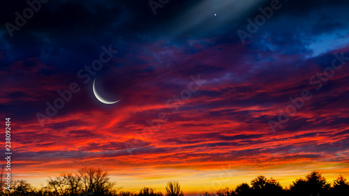 Obraz na płótnie Light from sky . Religion background . The sky at night with stars. New moon . Ramadan background . Prayer time . Dramatic nature background . Arab night . eclipse of the moon w salonie