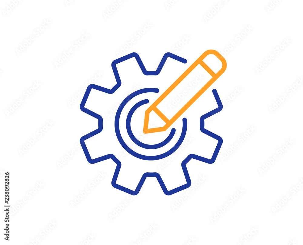 Cogwheel line icon. Engineering tool sign. Edit settings symbol. Colorful outline concept. Blue and orange thin line color Cogwheel icon. Vector Cogwheel line icon. Engineering tool sign. Edit settings symbol. Colorful outline concept. Blue and orange thin line color Cogwheel icon. Vector