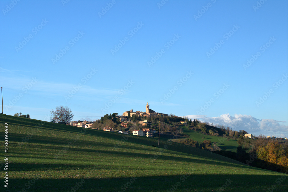 village in italy,landscape, sky, field, grass, green, nature, blue,rural, countryside, country, village, panorama, meadow, hill,agriculture,view,