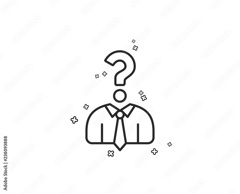 Business head hunting line icon. Question sign. Human resources symbol. Geometric shapes. Random cross elements. Linear Hiring employees icon design. Vector Business head hunting line icon. Question sign. Human resources symbol. Geometric shapes. Random cross elements. Linear Hiring employees icon design. Vector