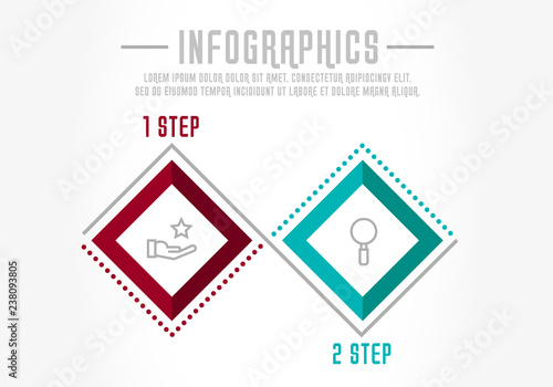 Modern 3D vector illustration. Infographic template with two elements, rhombus. Timeline step by step. Designed for business, presentations, web design, diagrams, chart, training with 2 steps