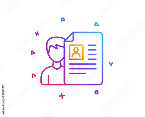 Business recruitment line icon. CV documents or Portfolio sign. Gradient line button. Job interview icon design. Colorful geometric shapes. Vector