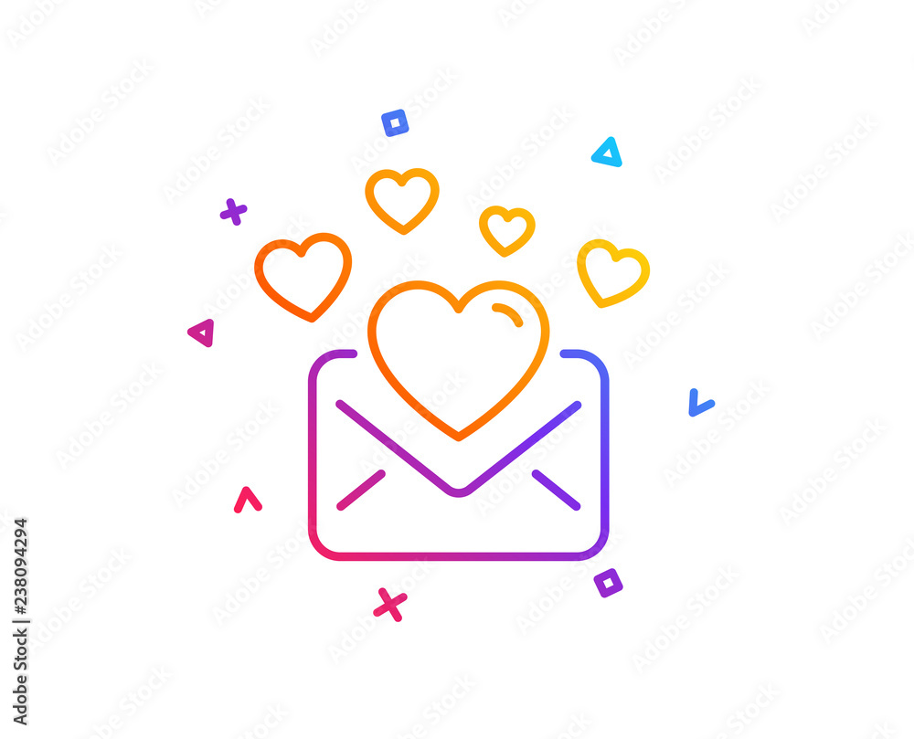 Love Mail line icon. Valentines Message correspondence sign. E-mail symbol. Gradient line button. Love Mail icon design. Colorful geometric shapes. Vector Love Mail line icon. Valentines Message correspondence sign. E-mail symbol. Gradient line button. Love Mail icon design. Colorful geometric shapes. Vector