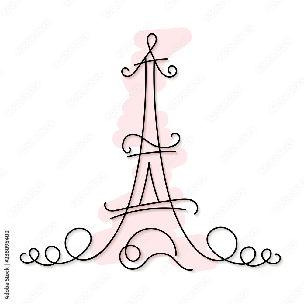Naklejka premium One line style Paris city skyline. Simple modern minimalistic style vector.