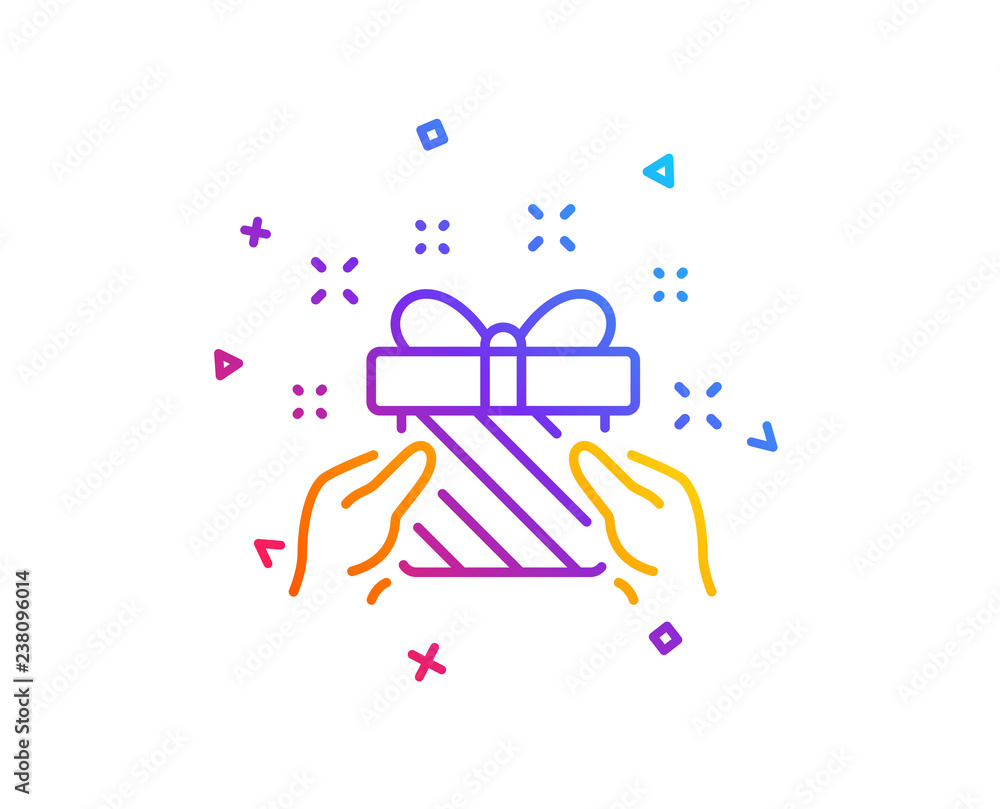 New year present line icon. Christmas gift box sign. Surprise symbol. Gradient line button. Gift icon design. Colorful geometric shapes. Vector New year present line icon. Christmas gift box sign. Surprise symbol. Gradient line button. Gift icon design. Colorful geometric shapes. Vector