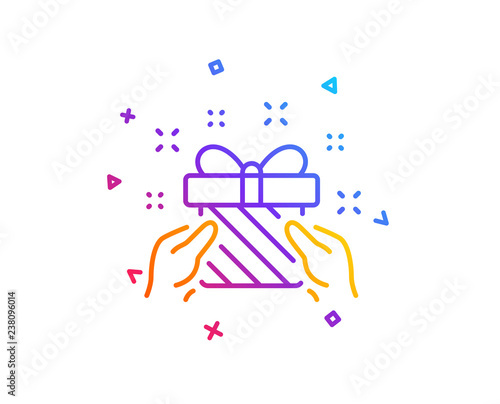 New year present line icon. Christmas gift box sign. Surprise symbol. Gradient line button. Gift icon design. Colorful geometric shapes. Vector