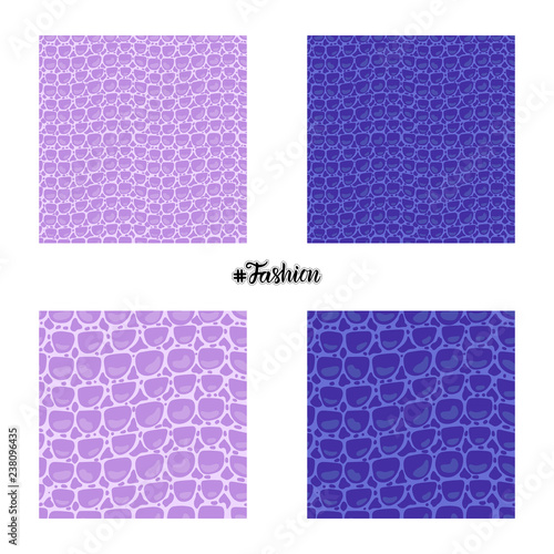 Set seamless pattern. Vector Leather Fashion texture blue purple trandy background. Merry Christmas and New Year luxurious holiday design card.