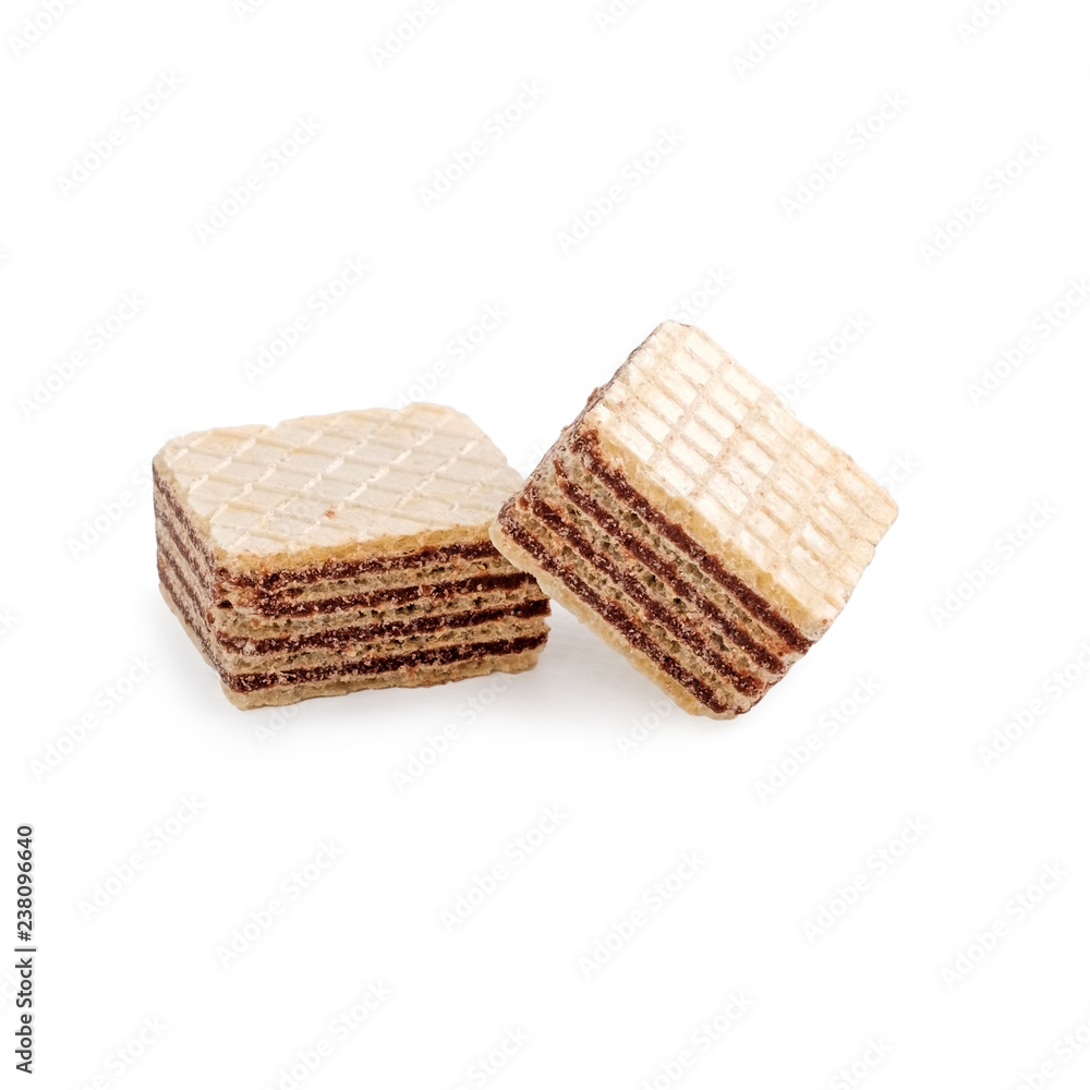 Two square wafer biscuits isolated on white Two square wafer biscuits isolated on white