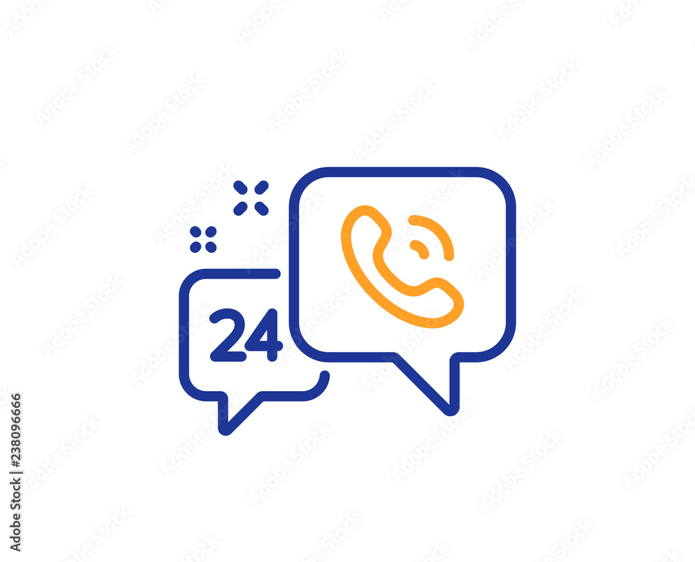 24 hour service line icon. Call support sign. Feedback chat symbol. Colorful outline concept. Blue and orange thin line color 24h service icon. Vector 24 hour service line icon. Call support sign. Feedback chat symbol. Colorful outline concept. Blue and orange thin line color 24h service icon. Vector