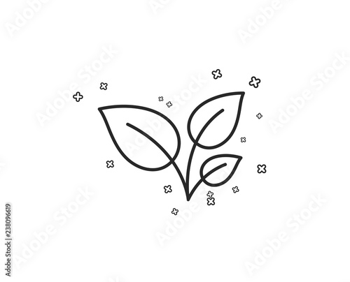 Leaves line icon. Grow plant leaf sign. Environmental care symbol. Geometric shapes. Random cross elements. Linear Leaves icon design. Vector